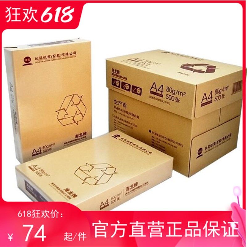 玖龙牌复印纸海龙打印复印纸玖龙A4纸70克80克玖龙环保纸5包500页