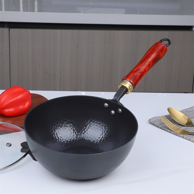 手工小铁锅一人食小炒锅家用无涂层不粘锅宝宝辅食锅奶锅22cm小锅