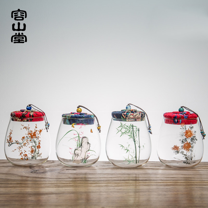 容山堂玉带 玻璃茶叶罐 耐热密封罐花茶透明存储罐小号软木塞