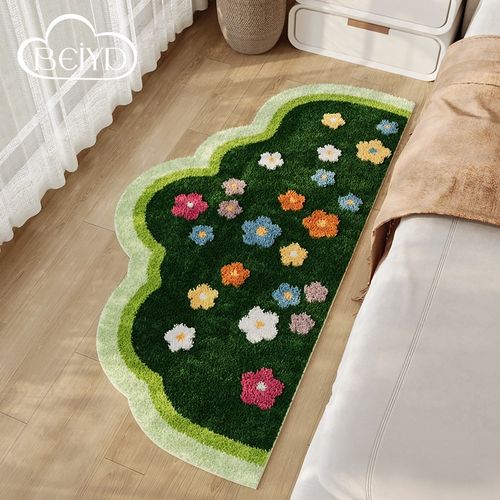 卧室床边毯长方形女孩房间床边地毯长条儿童个性苔藓植绒地毯拍照