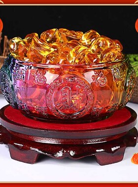 大号水晶聚宝盆摆件琉璃元宝客厅店铺柜台玄关装饰品开业乔迁礼品