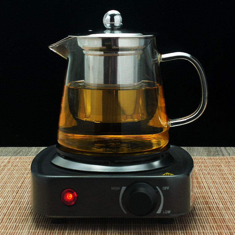 耐高温玻璃泡茶壶不锈钢过滤花茶壶功夫红茶具电加热炉煮茶冲茶器