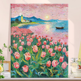 治愈花海diy数字油画丙烯填充手绘手工花卉治愈系减压油彩涂色画