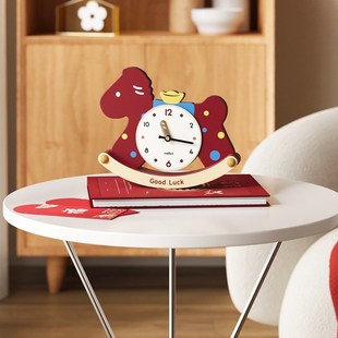 小马桌面时钟摆件表摆台式客厅玄关装饰钟表摆放式台钟桌上静音