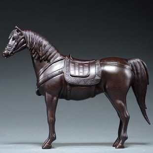 黑檀实木雕刻马摆件马到成功根雕十二生肖马家居玄关装饰工艺品