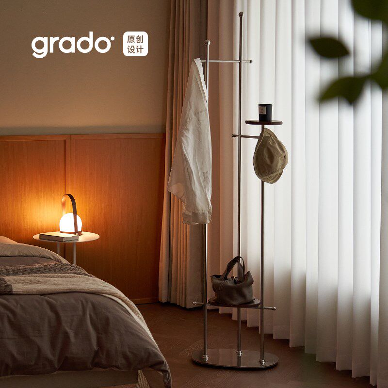 格度生活线谱挂衣架落地小户型多功能不锈钢卧室家用可移动衣帽架