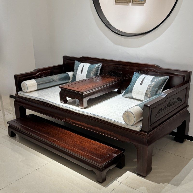 红木家具罗汉床组合缅花烫蜡全实木休闲沙发贵妃床组合全原木黄檀