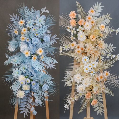 新款成品花艺花条套系绢花背景挂花路引花盆花排花婚礼堂花点道具