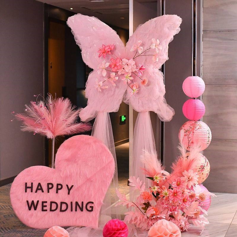 浪漫梦幻全套彷真花蝴蝶装饰结婚纱幔KT蝴蝶婚房布置求婚场景客厅