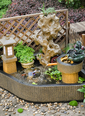 大型假山流水喷泉摆件花园庭院别墅阳台室外角落瀑布鱼池景观造景