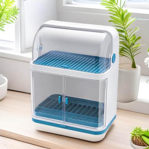 碗筷收纳盒厨房双层碗架带盖放餐具 装碗碟盘沥水置物架塑料碗柜