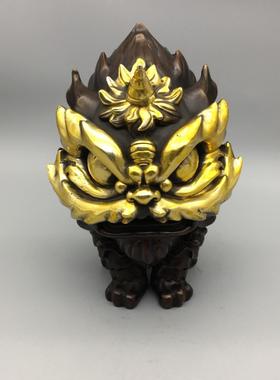 醒狮子古玩铜器收藏铜鎏金仰天兽家居桌面摆件装饰老物件复古