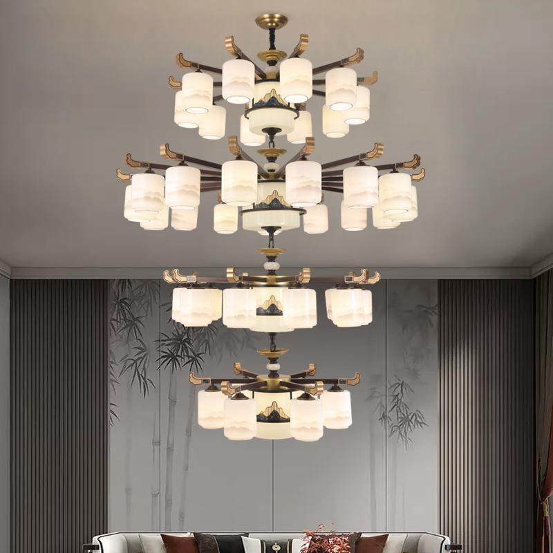 别墅客厅大吊灯复式楼中空楼梯长吊灯新中式大厅餐厅酒店工程灯具,家装灯饰光源,智能吊灯,淘宝优惠券,粉丝福利购,淘宝优惠卷