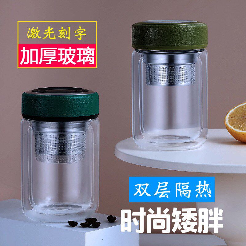 双层水晶玻璃杯高硼硅玻璃泡茶水杯子男女士便携礼品小型迷你茶杯