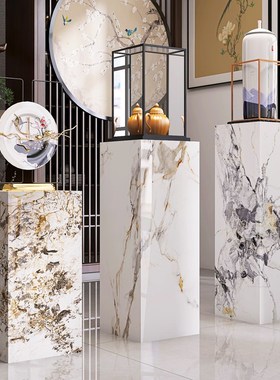 客厅落地摆件大理石雕塑摆台玄关电视柜沙发旁装饰品岩板花架底座