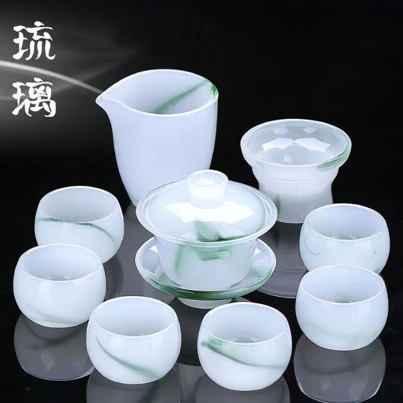 琉璃玉瓷茶壶功夫盖碗高端全套茶具套装组合白玉茶杯家用办公送礼
