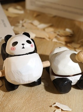 稳定情绪可爱熊猫木鱼敲打解压办公室桌面工位摆件装饰品玩具