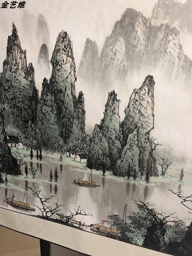 客厅办公室山水装饰画 白雪石 千峰竞秀 桂林山水横幅挂轴画风景