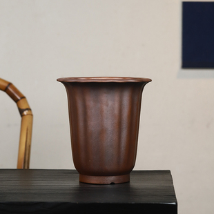 秦夕洪精品紫砂花盆大号筋囊高款 墨兰蕙兰柴烧复古客厅桌面古典盆