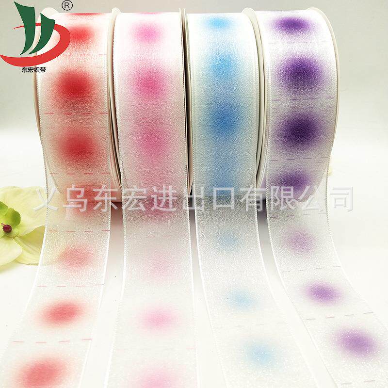 3.8cm 珍珠圆点纱花网带网纱礼品鲜花包装发饰头花手工热转印丝带
