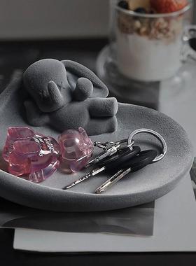 小飞象钥匙收纳摆件托盘首饰盘客厅进门入户玄关桌面家居软装饰品