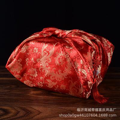 结婚用品新娘陪嫁婚庆用品包袱皮喜盆包裹布加大红色嫁妆包袱