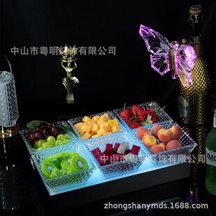 发光果盘酒吧商用LED六格小吃盘ktv包房零食碟可充电高档果碟