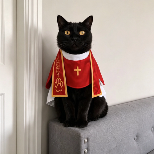 万圣节宠物cos，小黑猫神父套装