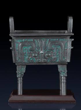 纯黄铜厚趠方鼎青铜器摆件工艺品创意中式家居客厅办公室桌面铜器