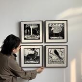 Phillip Janta复古版 画黑白卡通动物装 小众艺术 饰画挂画版 画