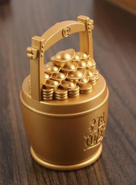 一桶金摆件招米进宝实心金属客厅书房茶桌办公室聚宝缸盆装饰摆件
