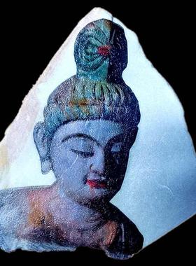 寿山石敦煌壁画天然原石手绘摆件佛像画像玄关客厅书房茶室摆件
