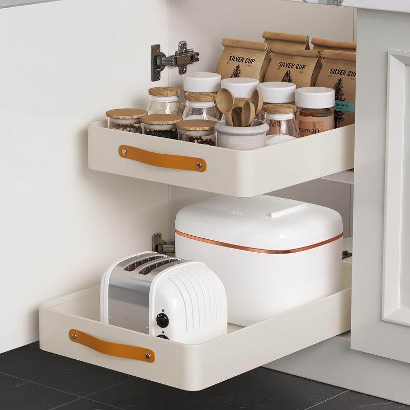 厨房抽拉式置物架水槽下柜内调料碗碟盘收纳盒橱柜拉篮抽屉式用具