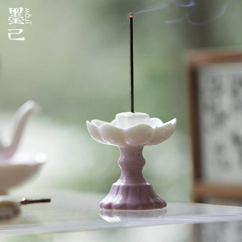 墨己陶瓷莲花台线香插香道用品禅意线香炉茶宠摆件渐变紫家用香插,餐饮具,茶道/香炉,淘宝优惠券,粉丝福利购,淘宝优惠卷