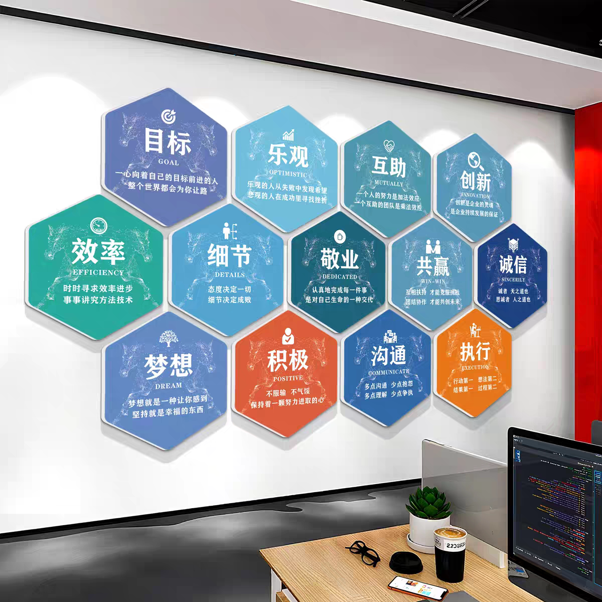 企业文化墙员工团队励志标语办公文化墙贴