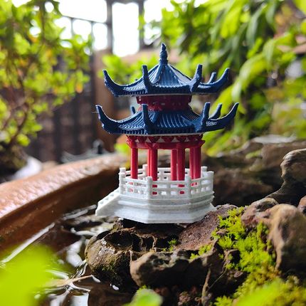 八角凉亭假山吸水石水陆缸山水盆景古建筑模型微景观庭院景观摆件