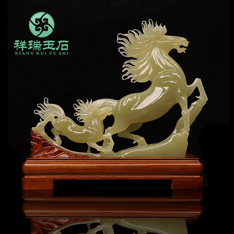 天然玉石十二生肖马摆件客厅办公室招财装饰品马到成功开业礼品