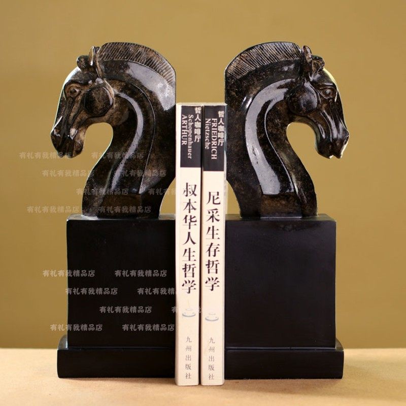 欧式古典家居书房摆件马头装饰品样板间乔迁书档书立书靠书夹