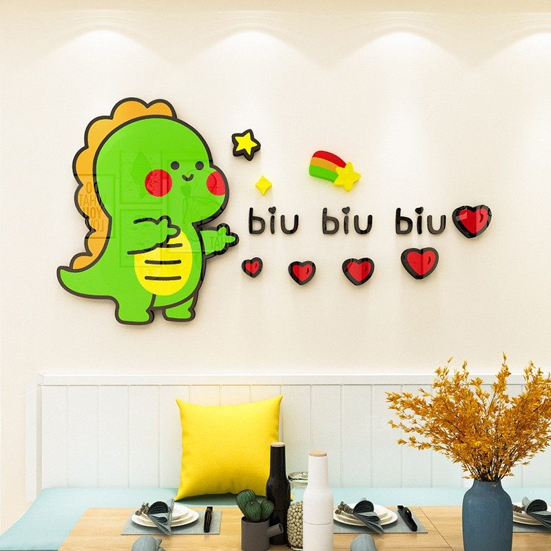 小恐龙3d立体墙贴纸儿童卧室贴画布置宝宝房间背景墙面小图案装饰