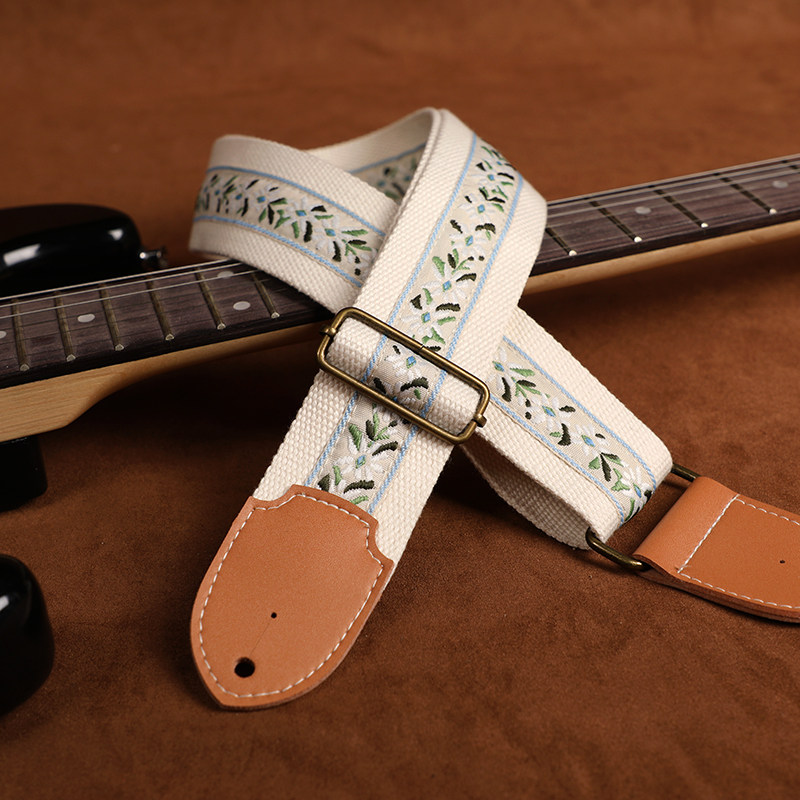 浪漫绣花电吉他背带5cm贝斯肩带民谣琴带吉他斜跨背带电木通用