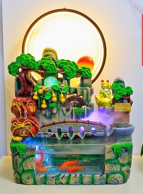 假山流水招财摆件家居创意喷泉客厅办公室桌面乔迁新居开业送礼品