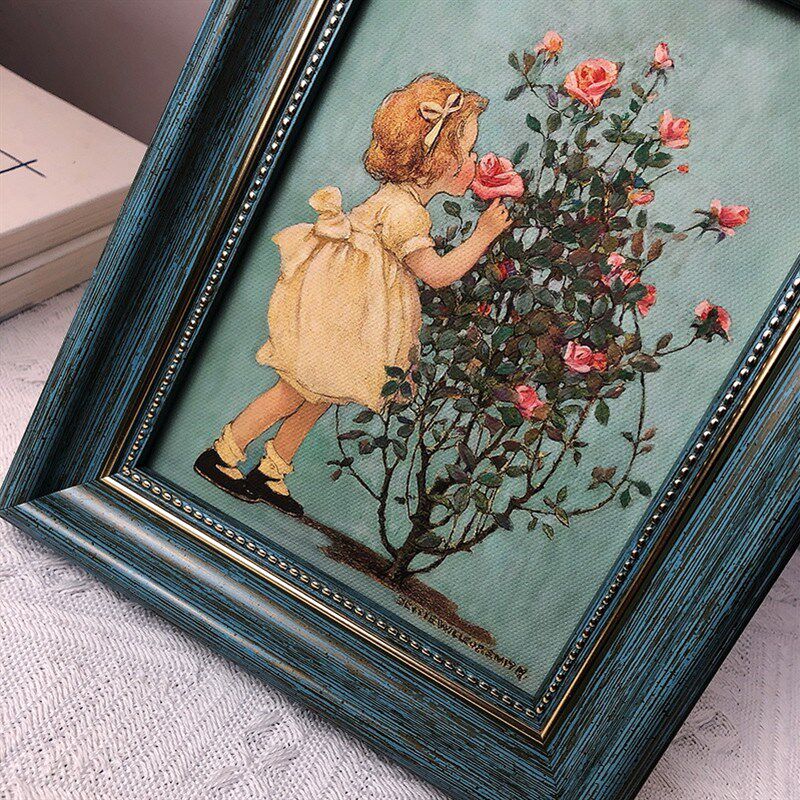 法式人物复古油画玫瑰女孩卧室古典装饰画挂画书桌床头柜桌面摆件