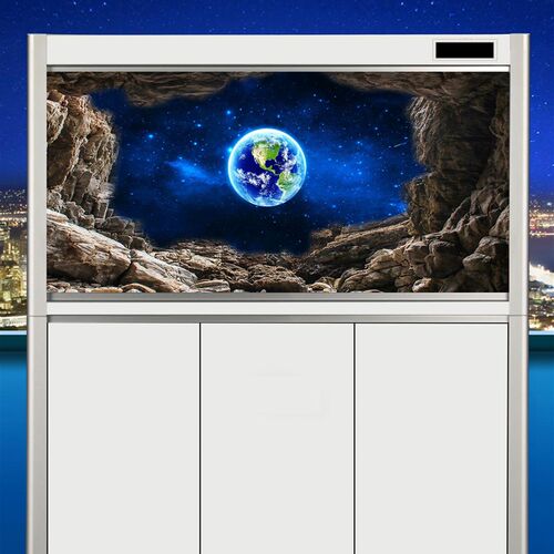 鱼缸背景贴纸山洞地球高清水族箱星空3D立体画壁纸自粘防水静电pp