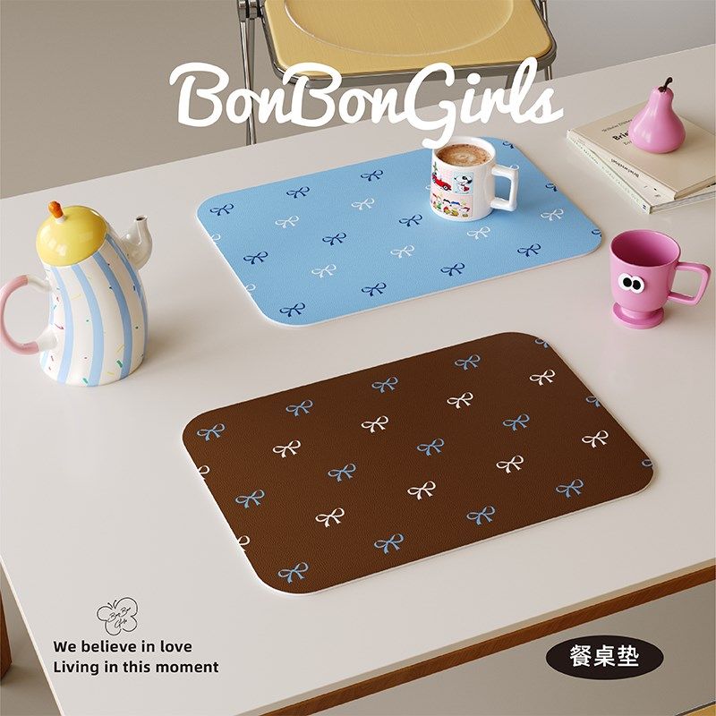 复古风甜酷蝴蝶结餐垫皮革防水防油免洗杯垫咖啡机台面隔热桌面垫