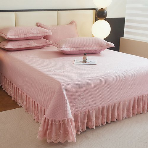 夏季凉感豆豆席冰丝凉席三件套床裙式床盖花边加厚可机洗空调软席