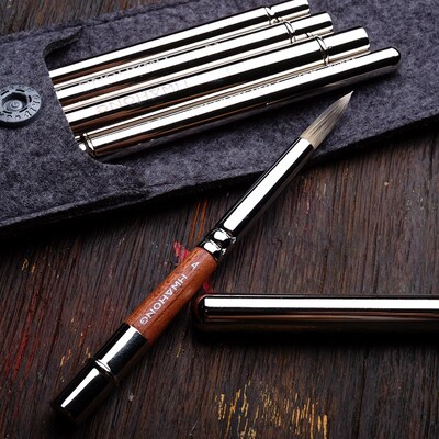 韩国进口hwahong华虹水彩笔折叠杆圆尖头便携纤维毛勾线笔套装356