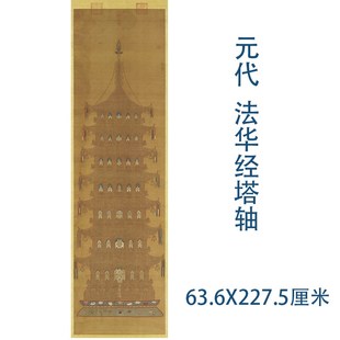 元代 法华经塔挂画高清微喷复制小楷书法立轴装裱丝绸佛堂画临摹