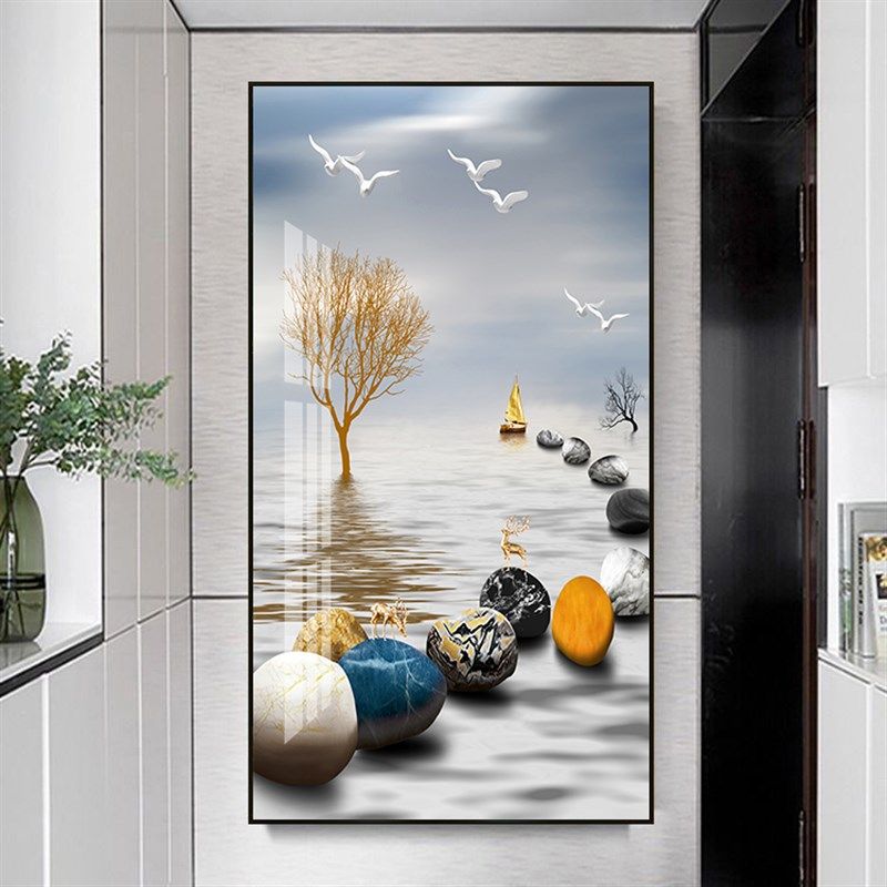 晶瓷玄关装饰画入户门挂画走廊过道竖版壁画客厅欧式沙发背景墙画