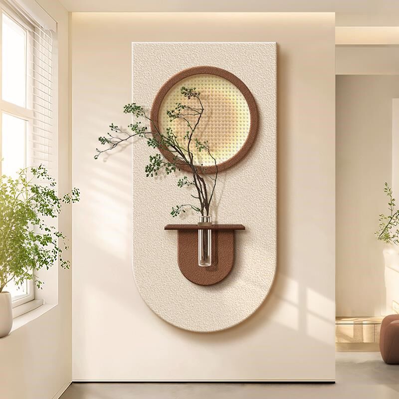 奶油风玄关装饰画水培绿植立体砂岩挂画入户走廊过道尽头墙面壁画