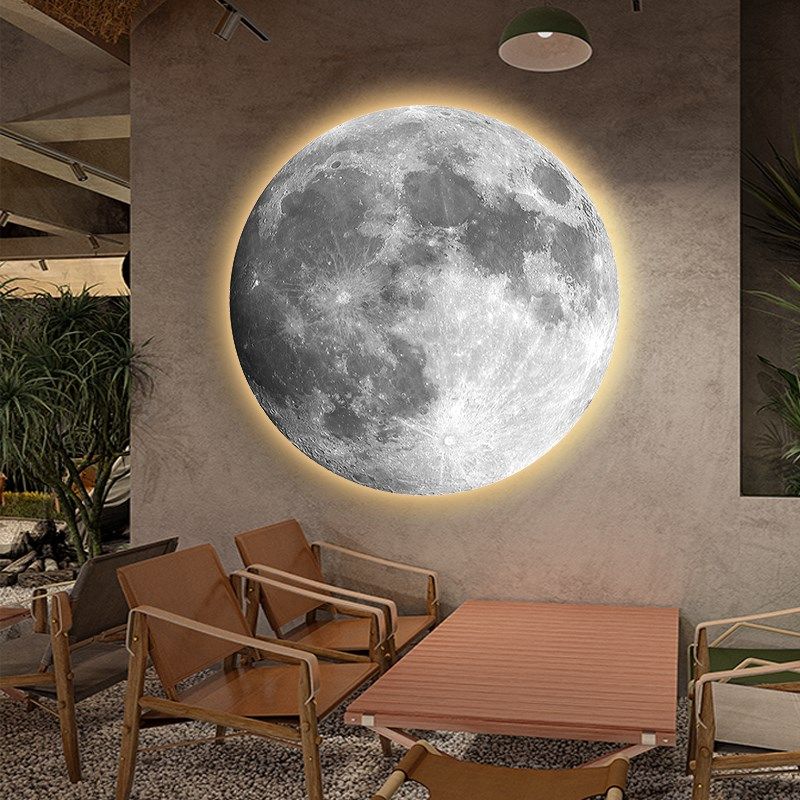 月球装饰画背景墙灯画咖啡店墙面装饰挂画LED氛围灯发光带灯壁画,家居饰品,现代装饰画,淘宝优惠券,粉丝福利购,淘宝优惠卷